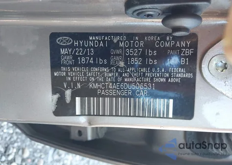 2013 Hyundai Accent Gls z USA, uszkodzony, nr VIN KMHCT4AE6DU506531